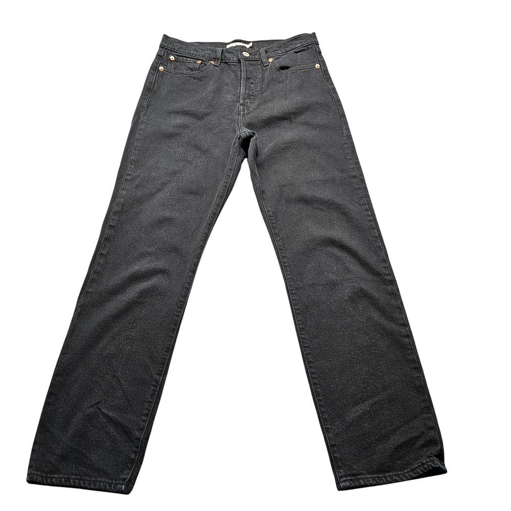 Levis Wedgie Straight Jeans Womens 28 High Rise Faded Black Button Fly Denim